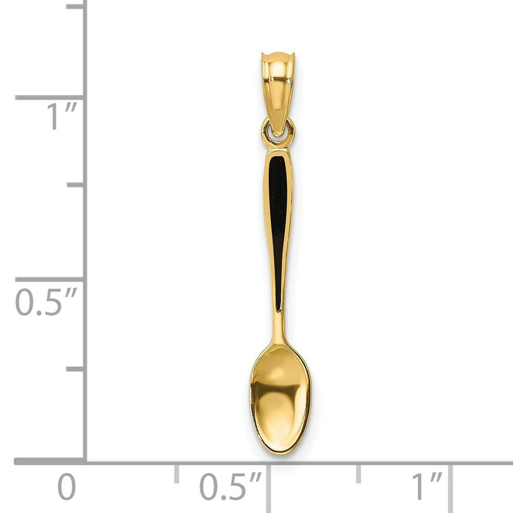 14K Yellow Gold 3-D With Black Enamel Table Spoon Charm Pendant