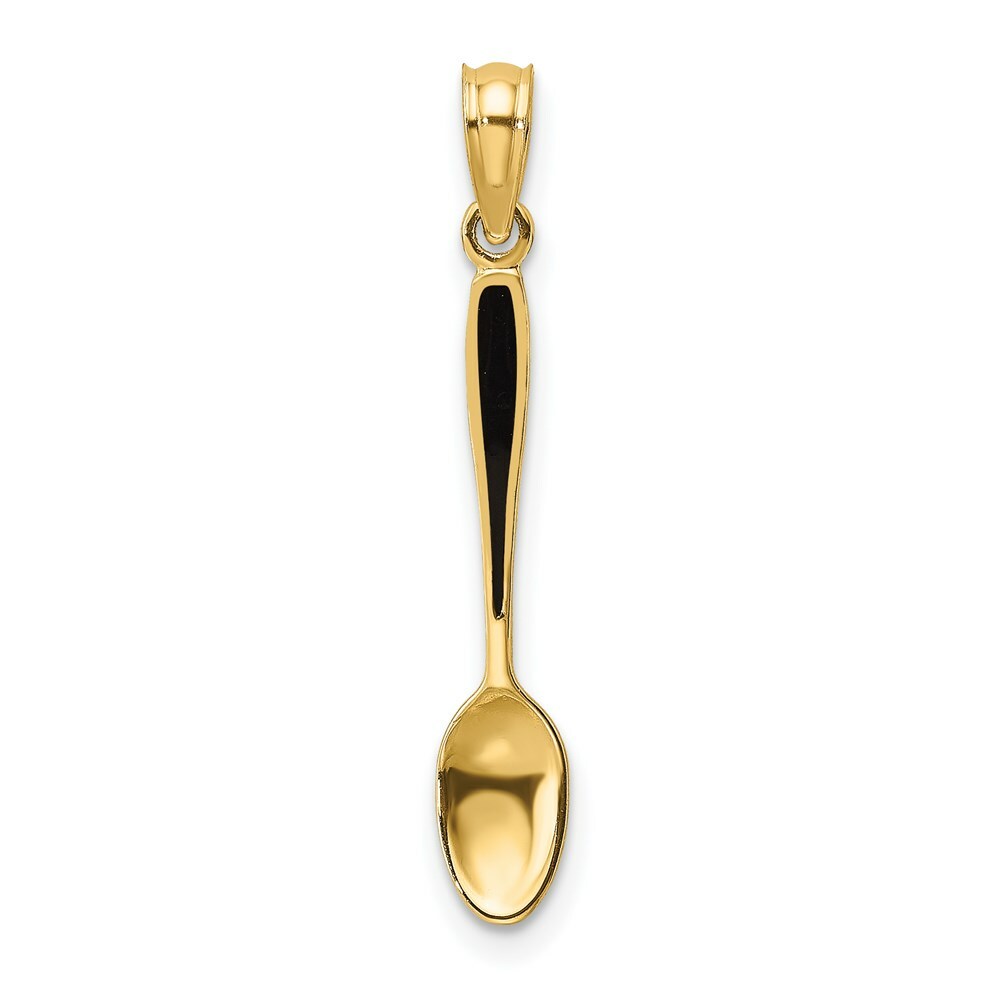 14K Yellow Gold 3-D With Black Enamel Table Spoon Charm Pendant