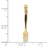 Load image into Gallery viewer, 14K Yellow Gold With Black Enamel 3-D Table Fork Charm Pendant

