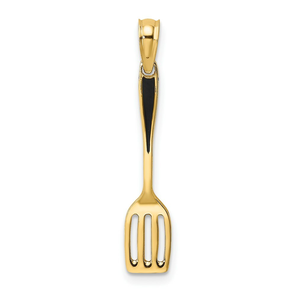 14K Yellow Gold With Black Enamel 3-D Spatula Charm Pendant