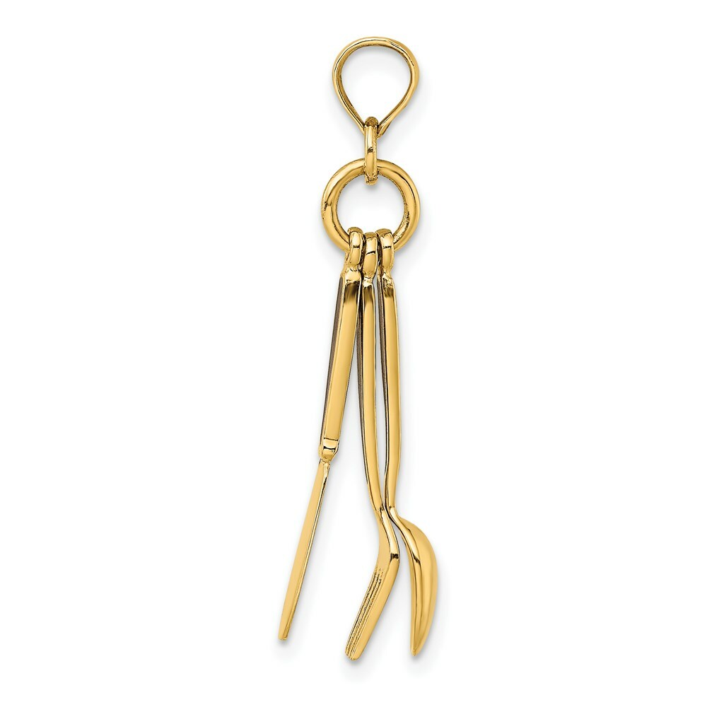 14K Yellow Gold 3-D Enamel Knife, Fork, Spoon Moveable Charm Pendant