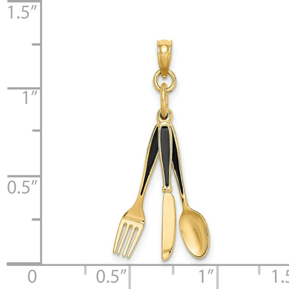 14K Yellow Gold 3-D Enamel Knife, Fork, Spoon Moveable Charm Pendant