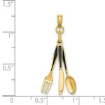 Load image into Gallery viewer, 14K Yellow Gold 3-D Enamel Knife, Fork, Spoon Moveable Charm Pendant

