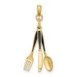 Load image into Gallery viewer, 14K Yellow Gold 3-D Enamel Knife, Fork, Spoon Moveable Charm Pendant
