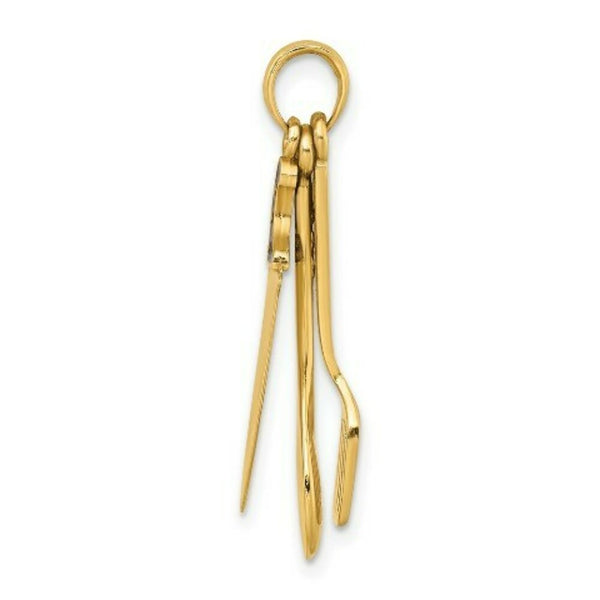14K Yellow Gold 3-D Enamel Butcher Knife, Spoon & Spatula Moveable Charm Pendant
