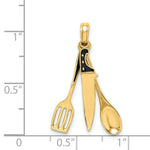 Load image into Gallery viewer, 14K Yellow Gold 3-D Enamel Butcher Knife, Spoon &amp; Spatula Moveable Charm Pendant
