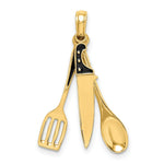Load image into Gallery viewer, 14K Yellow Gold 3-D Enamel Butcher Knife, Spoon &amp; Spatula Moveable Charm Pendant
