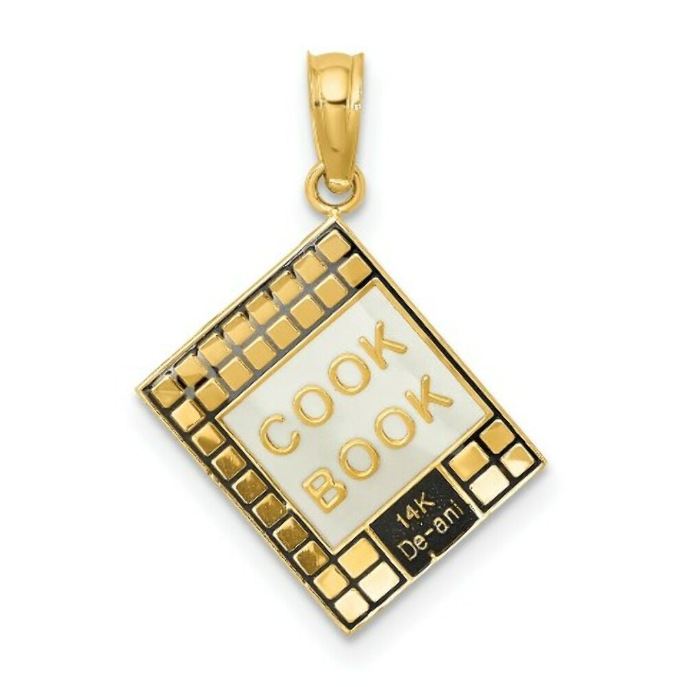 14K Yellow Gold With Black Enamel 3-D Cook Book Charm Pendant