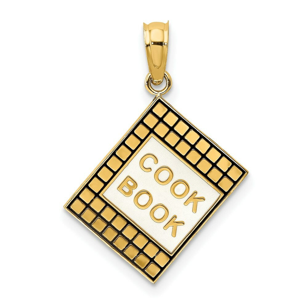 14K Yellow Gold With Black Enamel 3-D Cook Book Charm Pendant