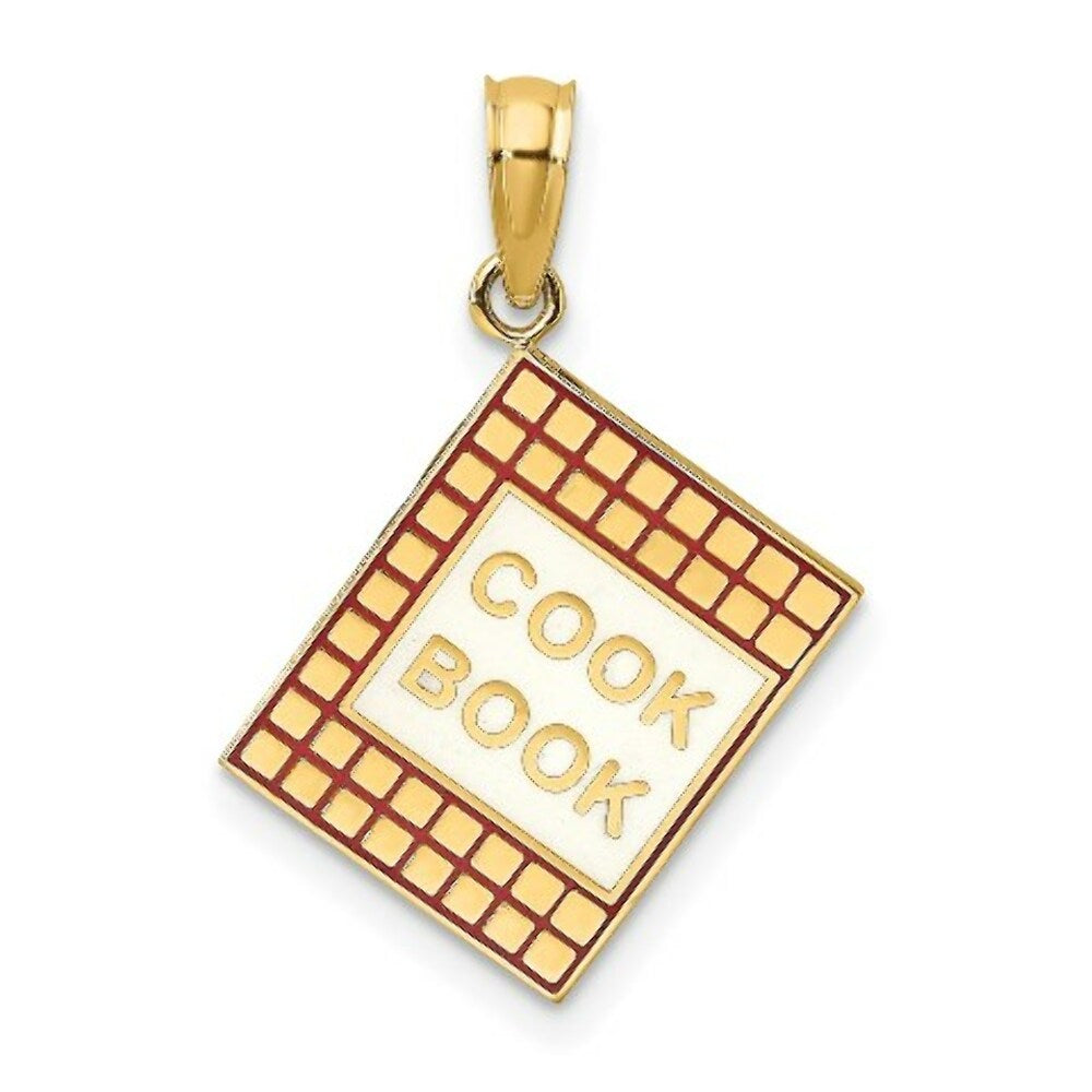 14K Yellow Gold With Red Enamel 3-D Cook Book Charm Pendant
