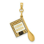 Load image into Gallery viewer, 14K Yellow Gold 3-D Cook Book With Black Enamel &amp; Wooden Spoon Charm Pendant
