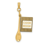 Load image into Gallery viewer, 14K Yellow Gold 3-D Cook Book With Black Enamel &amp; Wooden Spoon Charm Pendant
