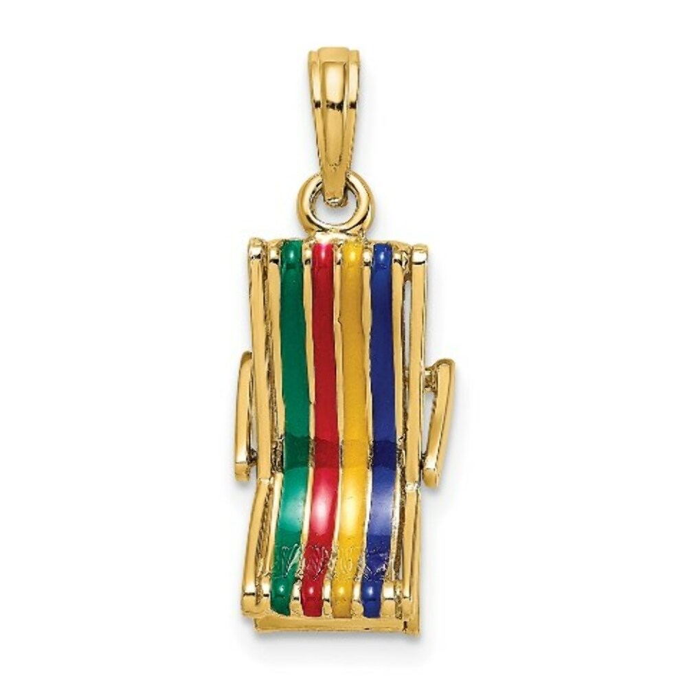 14K Yellow Gold 3-D Moveable Multi-Color Beach Lounge Chair Charm Pendant