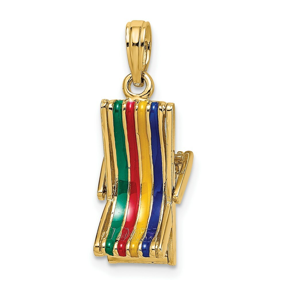 14K Yellow Gold 3-D Moveable Multi-Color Beach Lounge Chair Charm Pendant