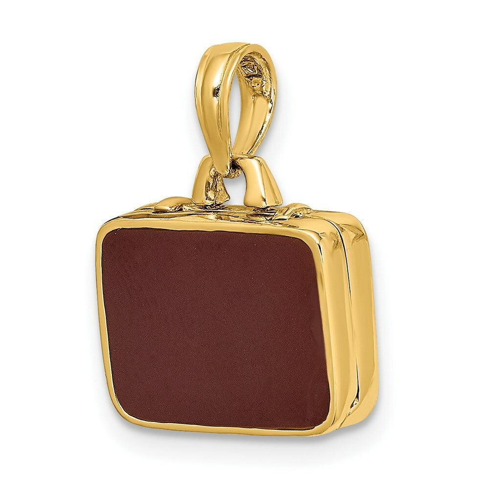14K Yellow Gold With Brown Enamel 3-D Briefcase Charm Pendant