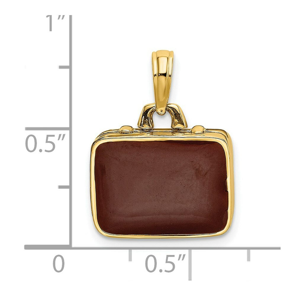 14K Yellow Gold With Brown Enamel 3-D Briefcase Charm Pendant