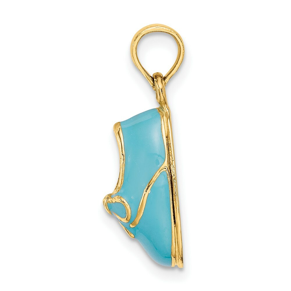 14K Yellow Gold 3-D With Enamel Baby Shoe With Bow Charm Pendant