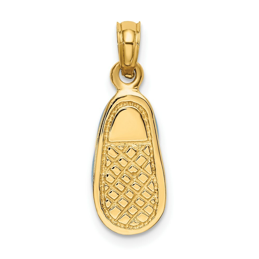 14K Yellow Gold 3-D With Enamel Baby Shoe With Bow Charm Pendant