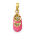 Load image into Gallery viewer, 14K Yellow Gold With Pink Enamel 3-D Baby Shoe Charm Pendant
