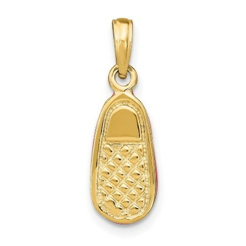 14K Yellow Gold With Pink Enamel 3-D Baby Shoe Charm Pendant