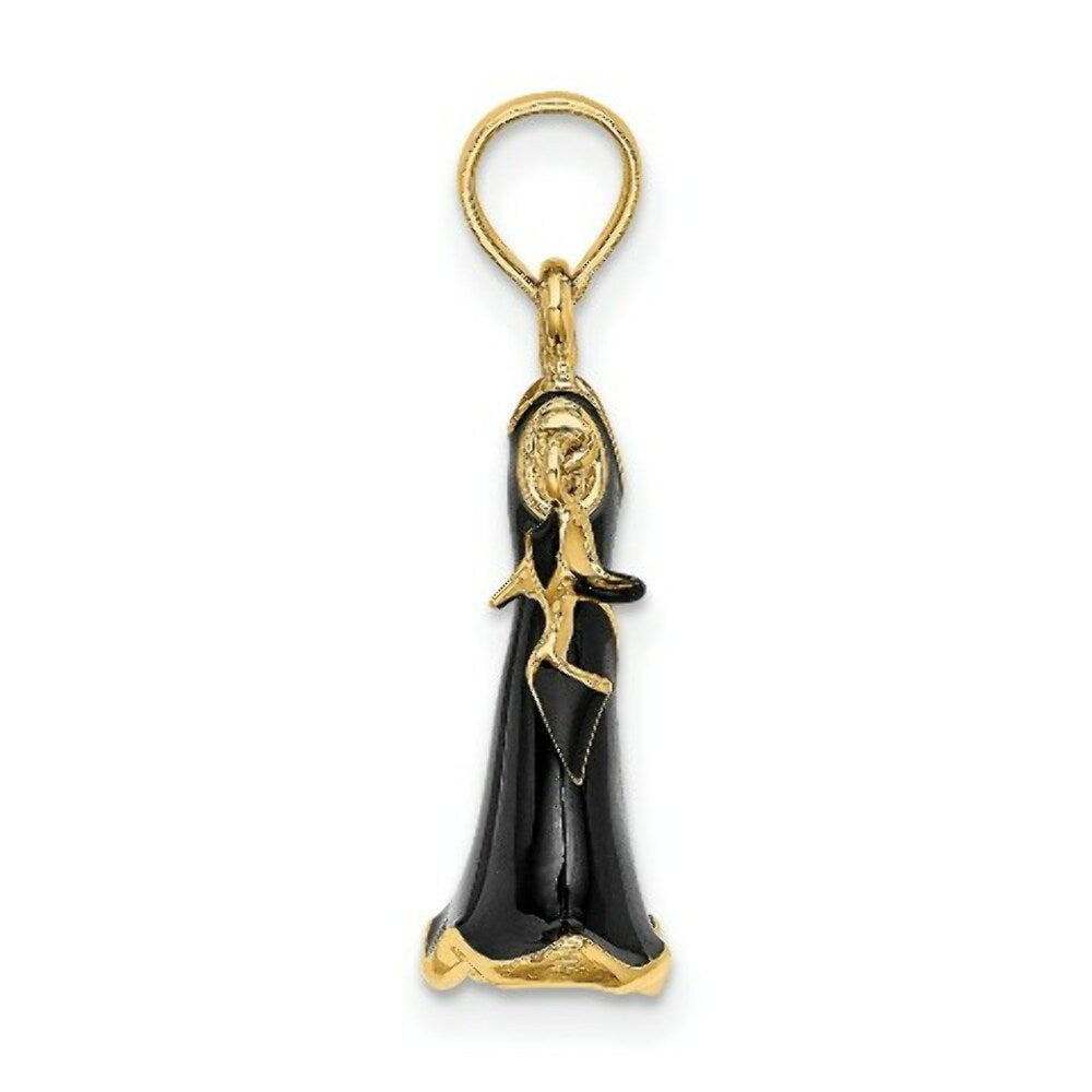 14K Yellow Gold 3-D Moveable Enamel Black Dress With Shoe Charm Pendant