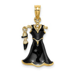 Load image into Gallery viewer, 14K Yellow Gold 3-D Moveable Enamel Black Dress With Shoe Charm Pendant
