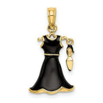 Load image into Gallery viewer, 14K Yellow Gold 3-D Moveable Enamel Black Dress With Shoe Charm Pendant
