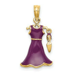 Load image into Gallery viewer, 14K Yellow Gold 3-D Moveable Enamel Eggplant Dress With Shoe Charm Pendant
