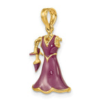 Load image into Gallery viewer, 14K Yellow Gold 3-D Moveable Enamel Eggplant Dress With Shoe Charm Pendant
