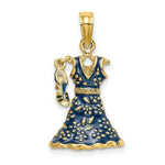 Load image into Gallery viewer, 14K Yellow Gold 3-D Moveable Enamel Blue Floral Dress With Shoe Charm Pendant
