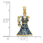 Load image into Gallery viewer, 14K Yellow Gold 3-D Moveable Enamel Blue Floral Dress With Shoe Charm Pendant

