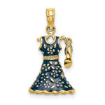 Load image into Gallery viewer, 14K Yellow Gold 3-D Moveable Enamel Blue Floral Dress With Shoe Charm Pendant
