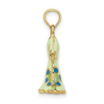 Load image into Gallery viewer, 14K Yellow Gold 3-D Moveable Enamel Mint Floral Dress With Flip-Flop Charm Pendant
