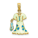 Load image into Gallery viewer, 14K Yellow Gold 3-D Moveable Enamel Mint Floral Dress With Flip-Flop Charm Pendant
