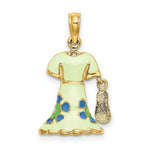 Load image into Gallery viewer, 14K Yellow Gold 3-D Moveable Enamel Mint Floral Dress With Flip-Flop Charm Pendant
