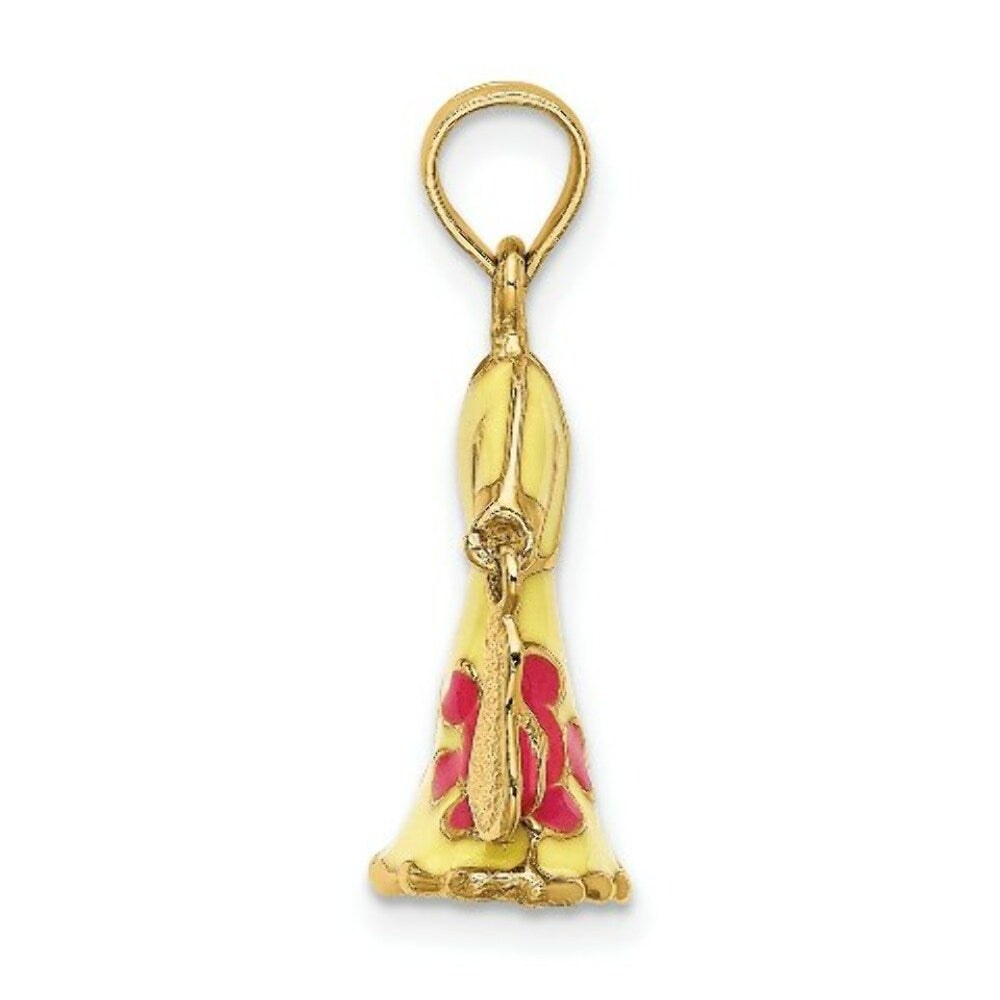14K Yellow Gold 3-D Moveable Enamel Yellow & Fuschia Dress With Flip-Flop Charm Pendant