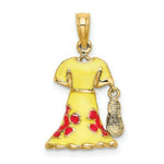 Load image into Gallery viewer, 14K Yellow Gold 3-D Moveable Enamel Yellow &amp; Fuschia Dress With Flip-Flop Charm Pendant
