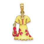 Load image into Gallery viewer, 14K Yellow Gold 3-D Moveable Enamel Yellow &amp; Fuschia Dress With Flip-Flop Charm Pendant

