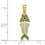 Load image into Gallery viewer, 14K Yellow Gold Green Enamel Fish Bone Charm Pendant
