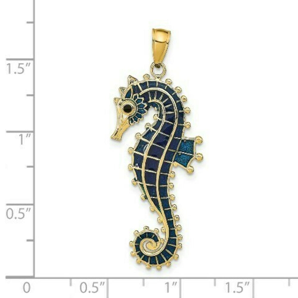 14K Yellow Gold Enameled SeaHorse Pendant
