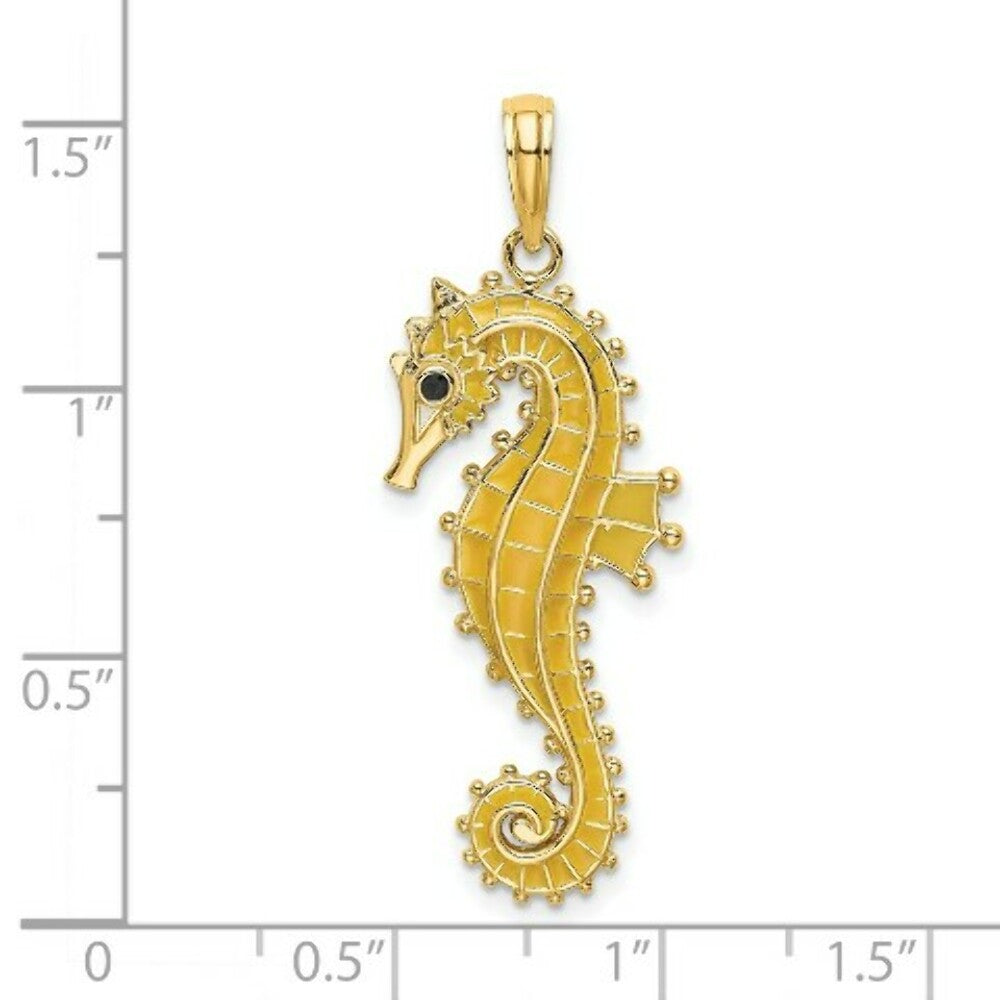 14K Yellow Gold 3-D Enamel SeaHorse Charm Pendant