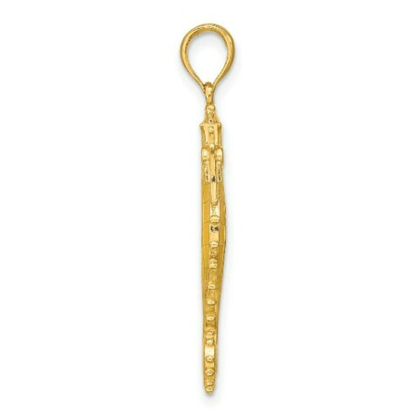 14K Yellow Gold 3-D With Yellow Enamel SeaHorse Charm Pendant
