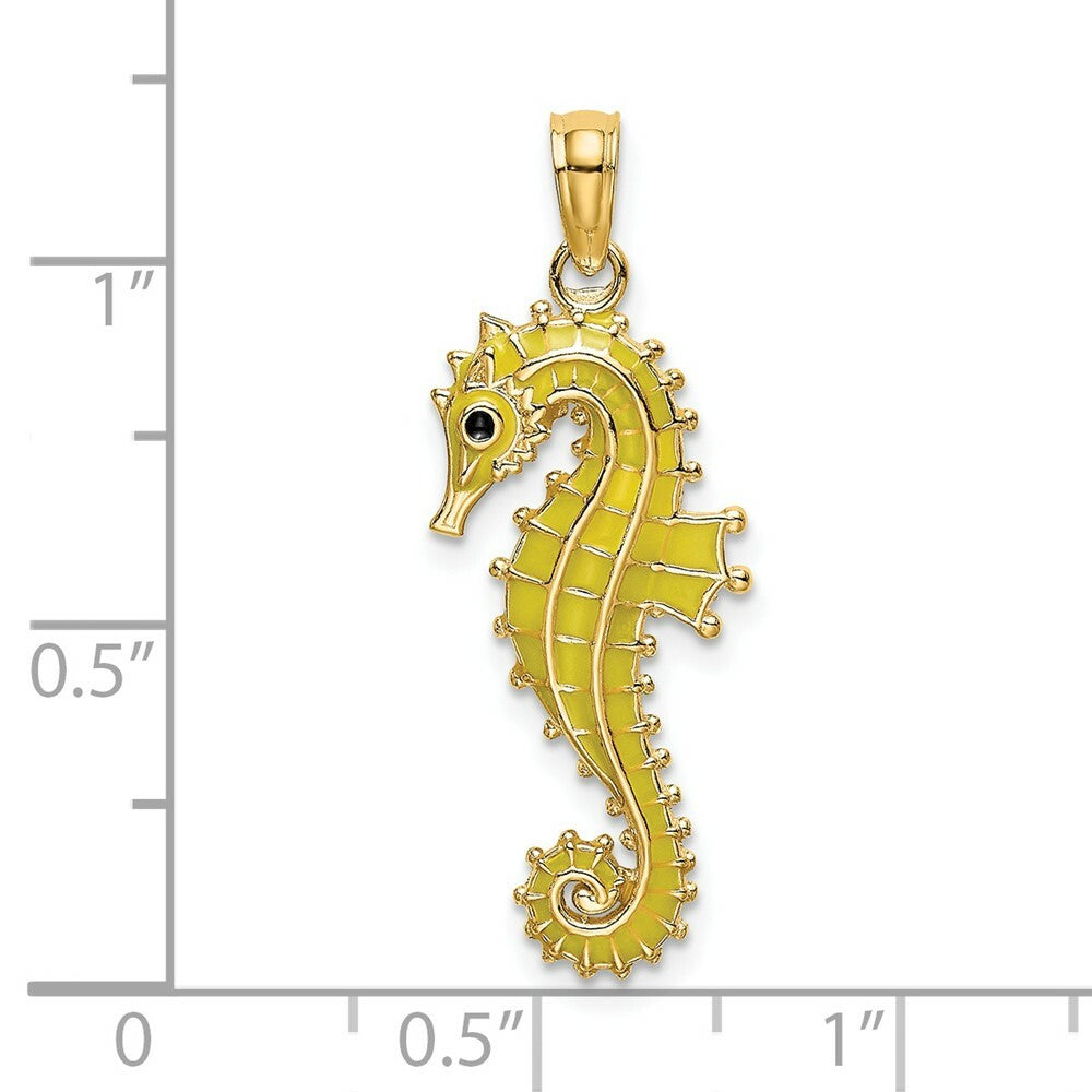 14K Yellow Gold 3-D Enamel SeaHorse Charm Pendant
