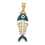 Load image into Gallery viewer, 14K Yellow Gold Blue Enamel Fish Bone Pendant
