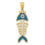 Load image into Gallery viewer, 14K Yellow Gold Blue Enamel Fish Bone Pendant
