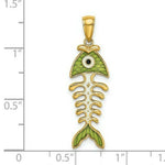 Load image into Gallery viewer, 14K Yellow Gold Green Enamel Fish Bone Charm Pendant
