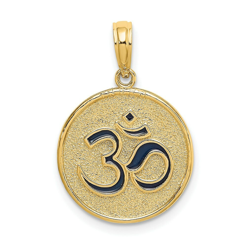 14K Yellow Gold 3-D Enameled Ohm & Lotcus Flower Reversible Charm Pendant