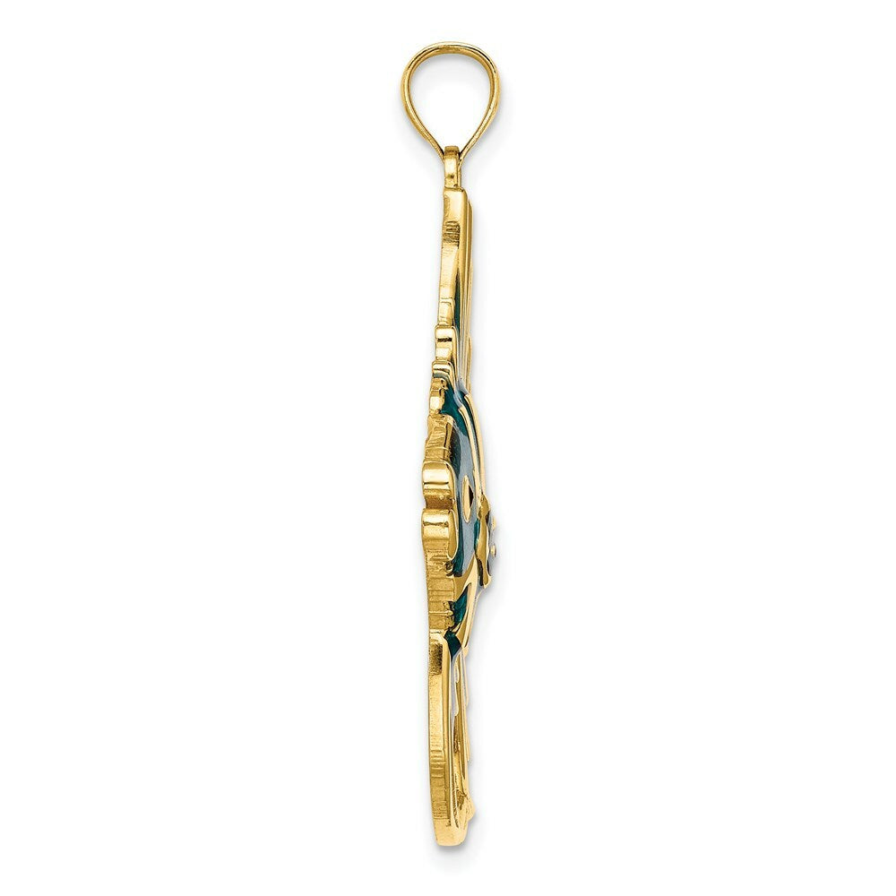 14K Yellow Gold With Blue Enamel AngelFISH Charm Pendant