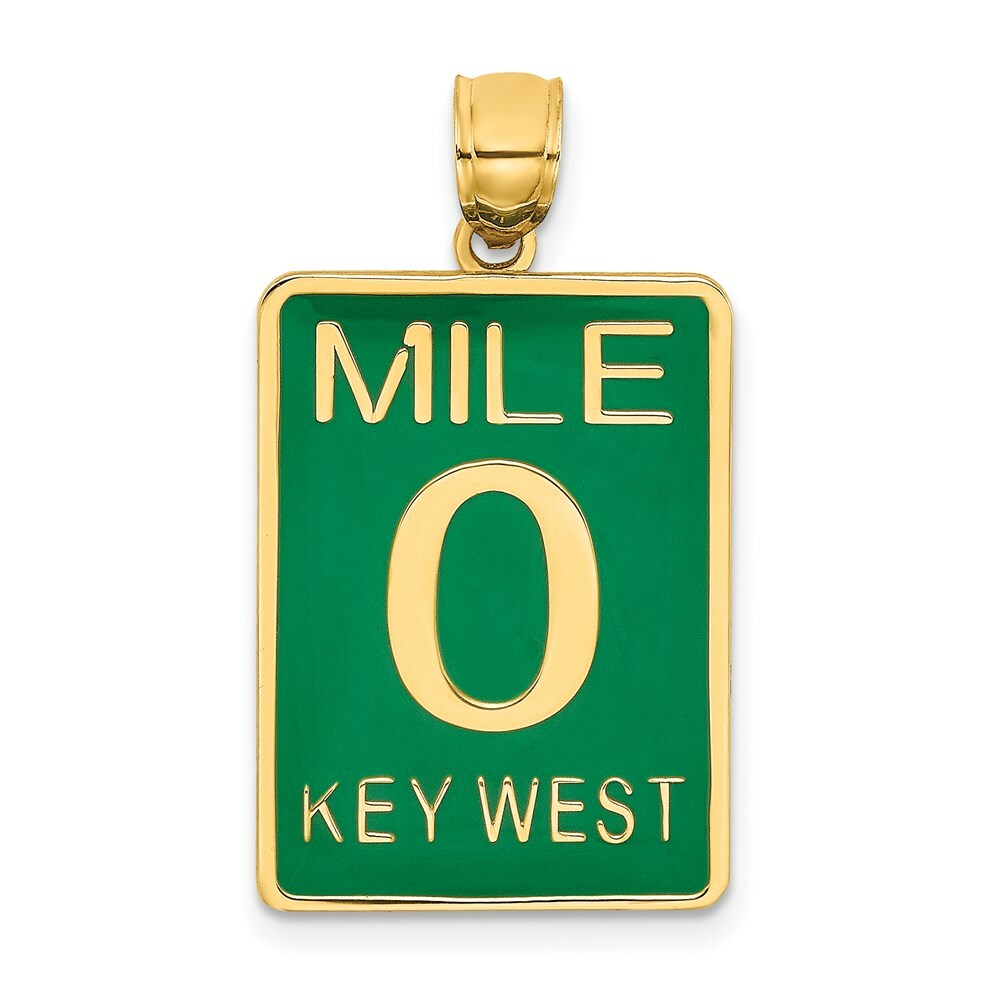 14K Yellow Gold Enamel Mile Marker 0/ Key West Charm Pendant