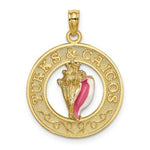 Load image into Gallery viewer, 14K Yellow Gold TURKS &amp; CAICOS Round Frame With Enamel Conch Shell Charm Pendant
